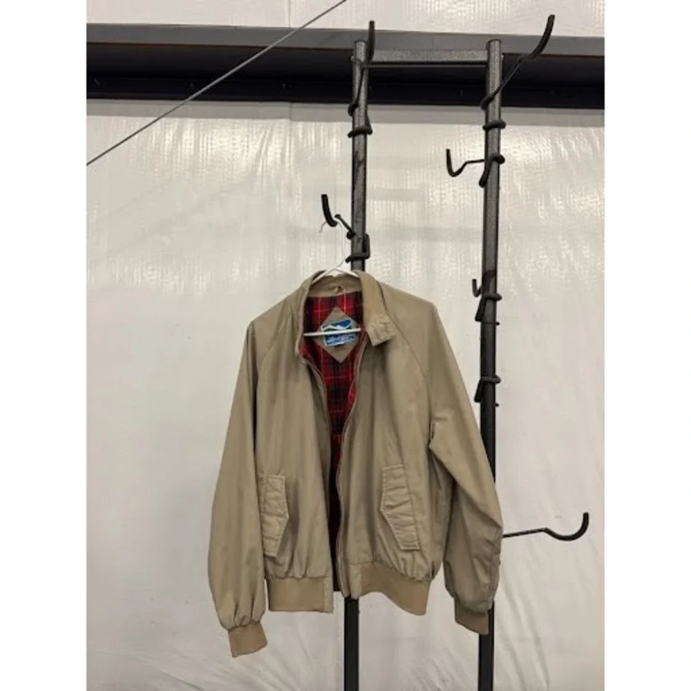 Land-N-Lakes Vintage Harrington Jacket Mens XL Tan Plaid Lined Bomber Made in HK
